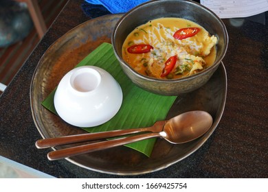 Panang Curry On Bannana Leaf, Red Curry Soup