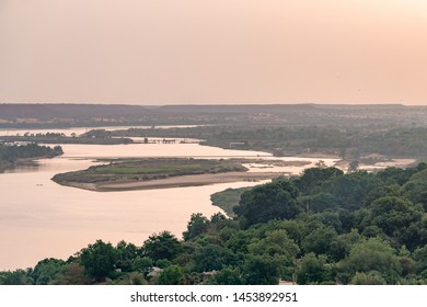 Panaromic View of Niger river at sunset in Niamey in Niger in Africa 