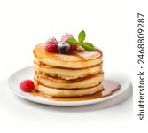 pancake with berries topping isolated in white background