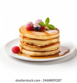 pancake with berries topping isolated in white background
