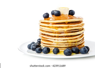 Pancake. Crepes With Berries, and Syrup isolated on a White Background