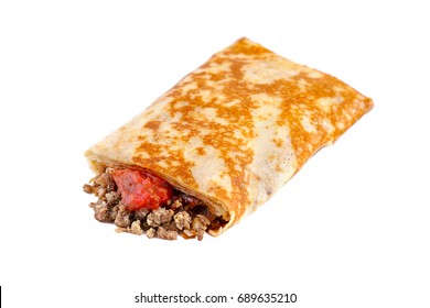 a pancake with meat and sauce