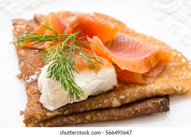 Pancake With Salty Salmon And White Cheese