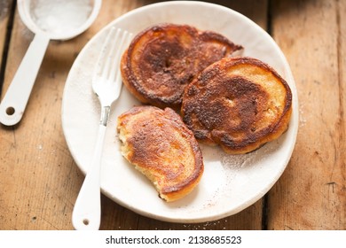 Pancakes With Apples, Cinnamon And Icing Sugar 