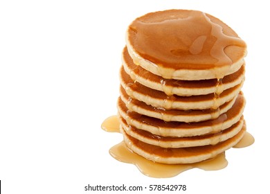 Pancakes with maple syrup isolated on a white background. Breakfast, snacks. Pancakes Day.