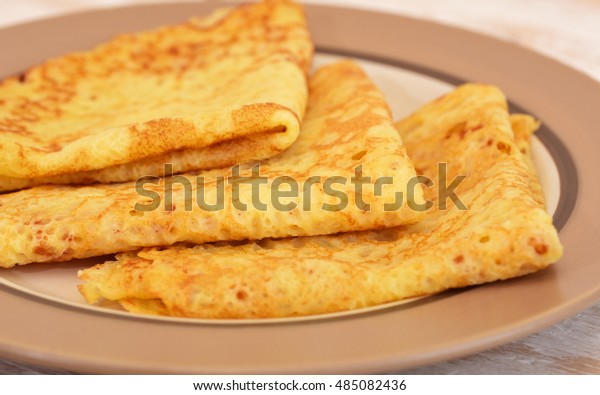 Pancakes On Plate Stack Thin Russian Stock Photo (Edit Now) 485082436