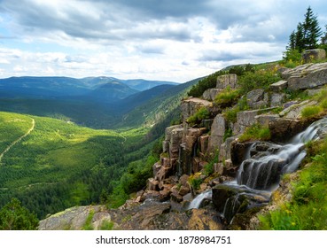 Pancavsky Waterfall In Krkonose Mountain In Czech Republic