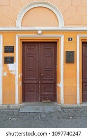 Pancevo, SERBIA - MARCH 20, 2018 Entrance Of School In Town Pancevo Named 