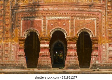 Pancharatna Govinda Temple Facade In Puthia, Bangladesh. 