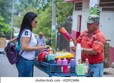 PANCHIMALCO , EL SALVADOR - MAY 08 : A Shaved Ice Stand At The Flower & Palm Festival In Panchimalco, El Salvador On May 08 2016