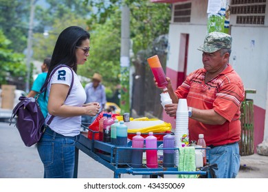 PANCHIMALCO , EL SALVADOR - MAY 08 : A Shaved Ice Stand At The Flower & Palm Festival In Panchimalco, El Salvador On May 08 2016