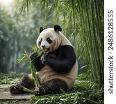 A "panda eating" with a white background captures the charming sight of a giant panda enjoying its meal, typically bamboo. The panda