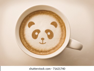 Panda Face On Latte Art Drawing Coffee Cup