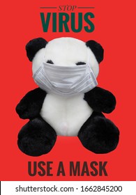 Panda wearing a mask. Masks can protect againts flu viruses. 