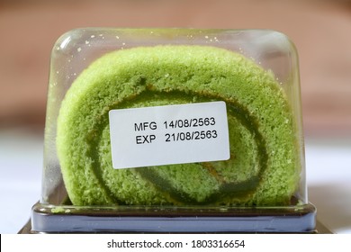 Pandan Flavor Roll Cake In Package With Expiry Date Tag