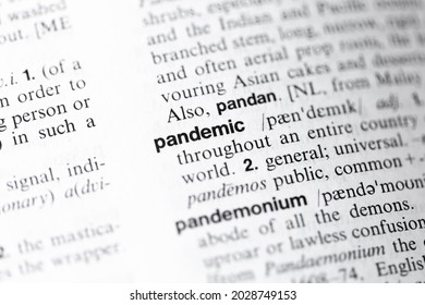 Pandemic Word Closeup In English Dictionary