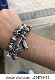 Pandora Bracelet On Wrist Shiny