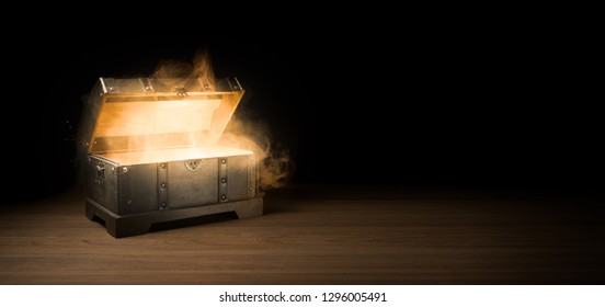 pandoras box with smoke on a wooden background
