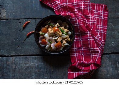 Paneer Or Cottage Cheese Cubes Saute With Veggies In A Bowl. Top View, Selective Focus.