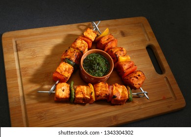 Paneer Tikka Kebab - Tandoori Indian Cheese Skewers With Chili Sauce