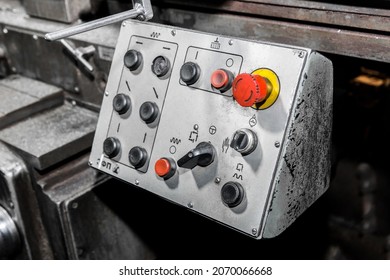 Panel With Buttons Control System Of Old Industrial Equipment.