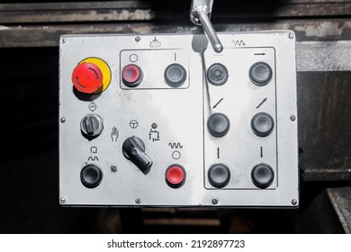 Panel With Buttons Control System Of Old Industrial Equipment.