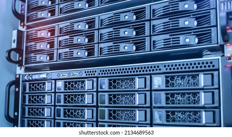 Panel of modern servers in the data center