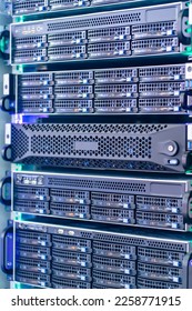 Panel of modern servers in the data center
