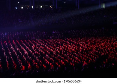 Panevezys, Lithuania - October 2019. Concert Crowd Inside A Large Concert Hall