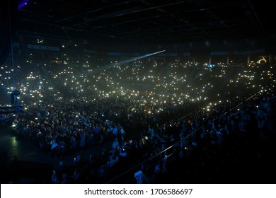 Panevezys, Lithuania - October 2019. Concert Crowd Inside A Large Concert Hall