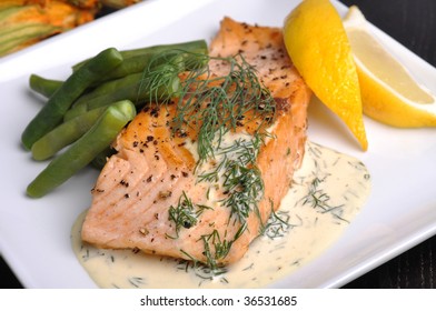 Pan-fried Salmon Steak With Lemon Dill Sauce