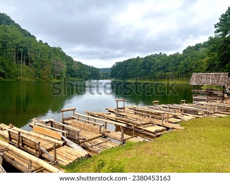 Pang Oung Reservoir, Mae Hong Son, Thailand. There is also a wooden boat ride. The weather is very good.