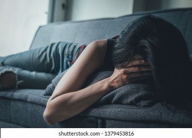 panic attacks young girl sad fear stressful depression emotional.crying use hands cover face begging help.stop abusing domestic violence in women,person with health anxiety,people bad feeling down