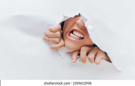 Panic on the woman's face. Anger and despair. The concept of torment, cry, pain and scream. Discounts, buyer, shopping, black friday.