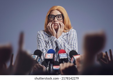 Panicked Confused Politician Holding A Press Conference, She Can't Handle Tough Questions