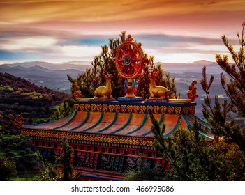 Panillo Vajrayana Tibetan Buddhist temple in Spain at Dawn