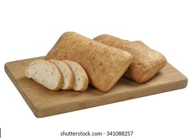 panini bread on the wooden board isolated on white