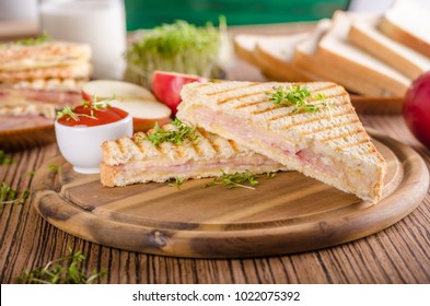 Panini Cheese Ham Toast, Fresh Apple, Back To Shool Sandwich, Food Photography