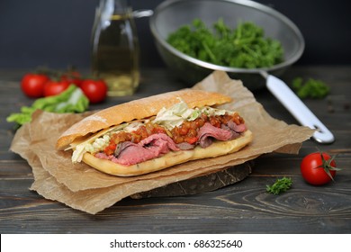 Panini sandwich with meat and vegetables