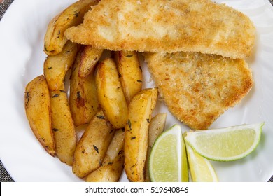 Panko Tilapia Fish And Chips Closeup