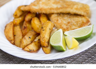 Panko Tilapia Fish And Chips Closeup