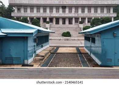 Panmunjom, South Korea - June 16 2010 : the highly militarized border between the two koreas and Panmunjeom united nations peace village in between
