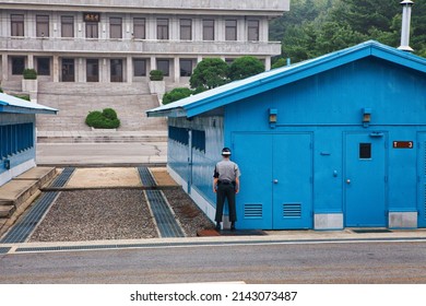 Panmunjom, South Korea - June 16 2010 : the highly militarized border between the two koreas and  Panmunjeom united nations peace village in between
