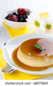 Panna Cotta With Caramel On Plate