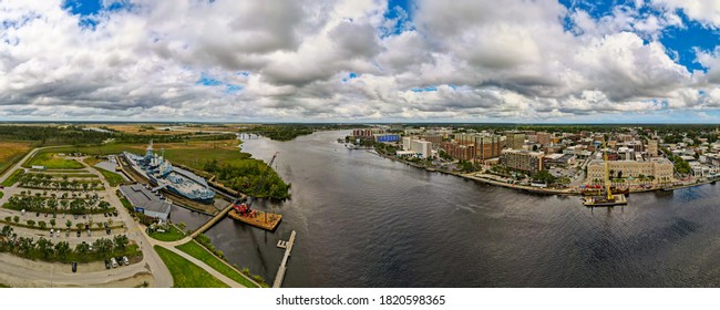 Panoraemic View Of Battleship And Downtown Wilmington,NC