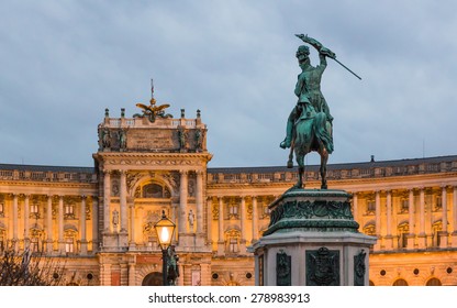 Panoram Of The Hofburg Palace With Statue For Prince Eugene Von Savoyen