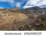 Panorama of 1850 Small Ice Age moraines of Vallelunga Glacier near the Pio XI mountain hut. Vallelunga, Alto Adige - Sudtirol, Italy. Small Ice Age is the last glacial period in the Alps
