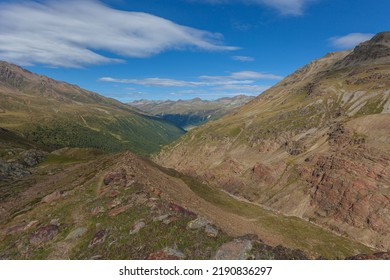 Panorama Of 1850 Small Ice Age Big Left Lateral Moraine Of Vallelunga Glacier Mountain Hut. Vallelunga, Alto Adige - Sudtirol, Italy. Small Ice Age Is The Last Glacial Period In The Alps