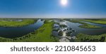Panorama 360 wildlife. The Dnieper River, in the Kherson region. Sunny weather.