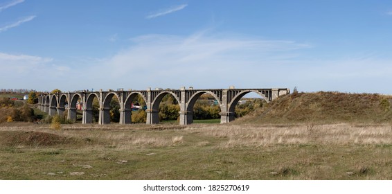 panorama of an abandoned railway bridge near the village of Mokry in Chuvashia in Russia - Shutterstock ID 1825270619